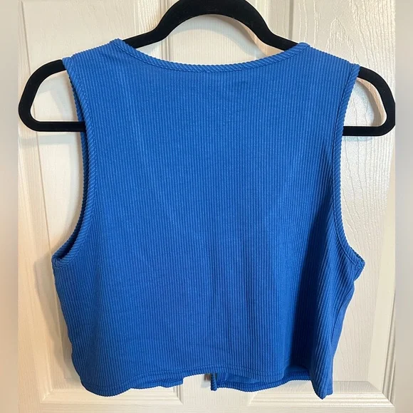 Elan Tie-Front Sleeveless Round Neck Crop Top, Vibrant Blue, Sz M - Picture 2 of 4